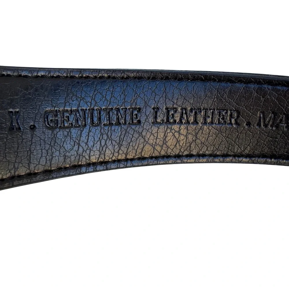 Flex Black Genuine Leather Belt Gold Button Lever‎ Buckle Made in USA Pat 097596
